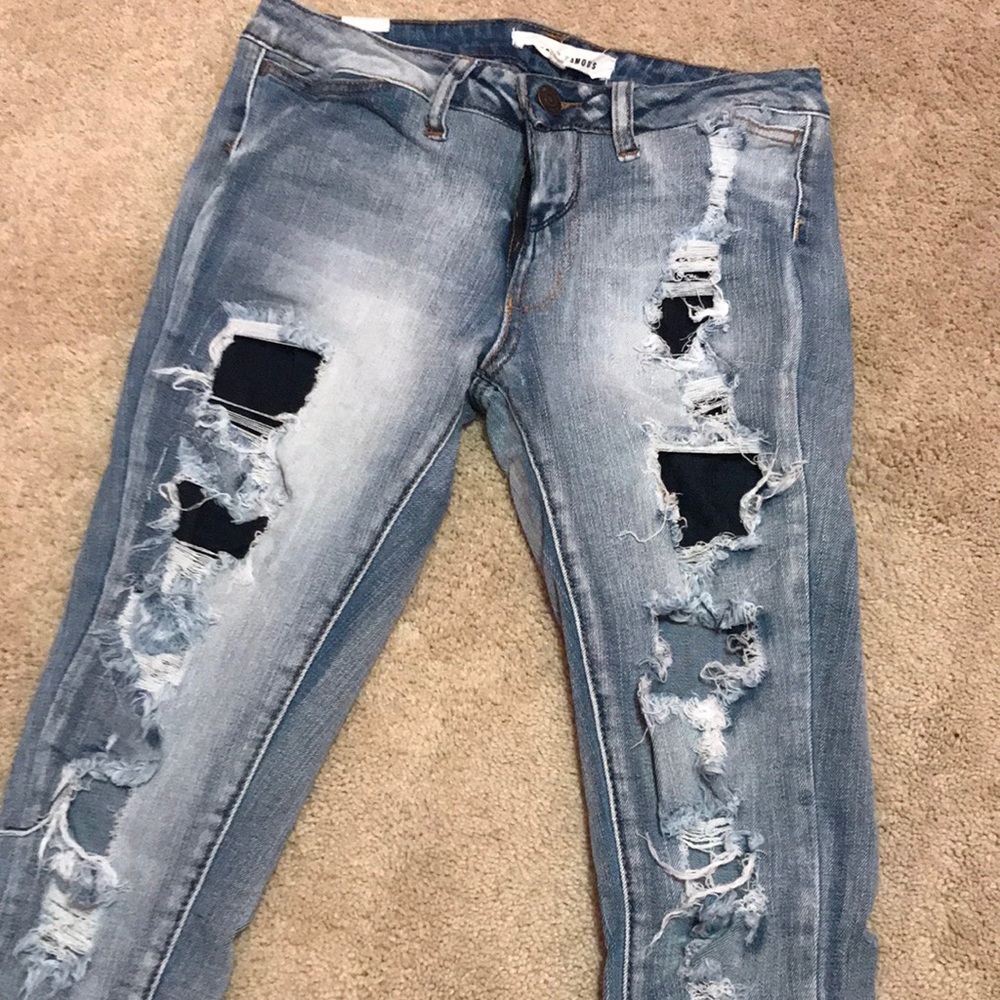 Almost Famous destroyed dark patch jeans ankle